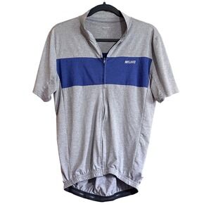 ARSUXEO Mens Cycling Jersey Short Sleeve‎ Full Zip Gray Blue Gorpcore MTB SzS